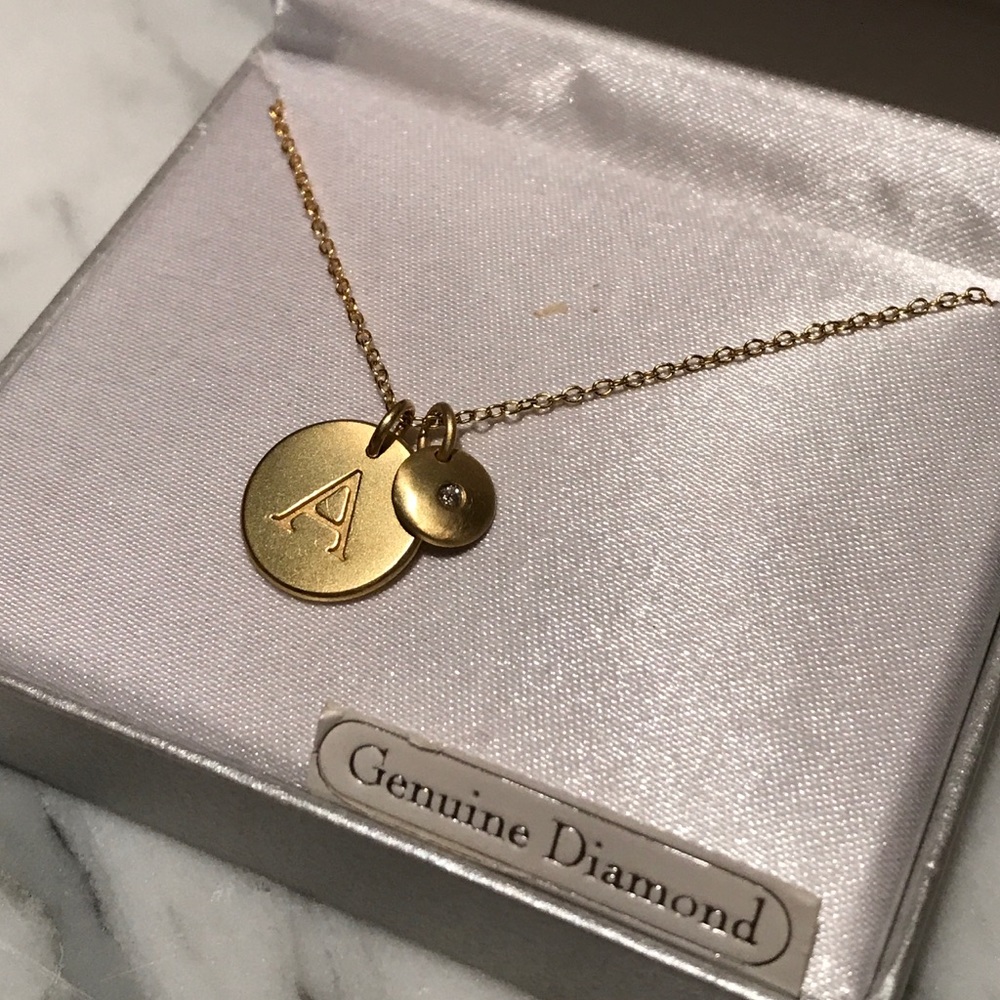18k Gold Monogram Necklace with Diamond Charm